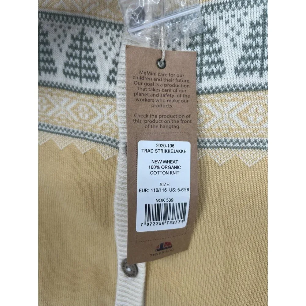 NWT Me Mini‎ Norwegian Fairytale Kids Cardigan Size 5/6 Organic Cotton